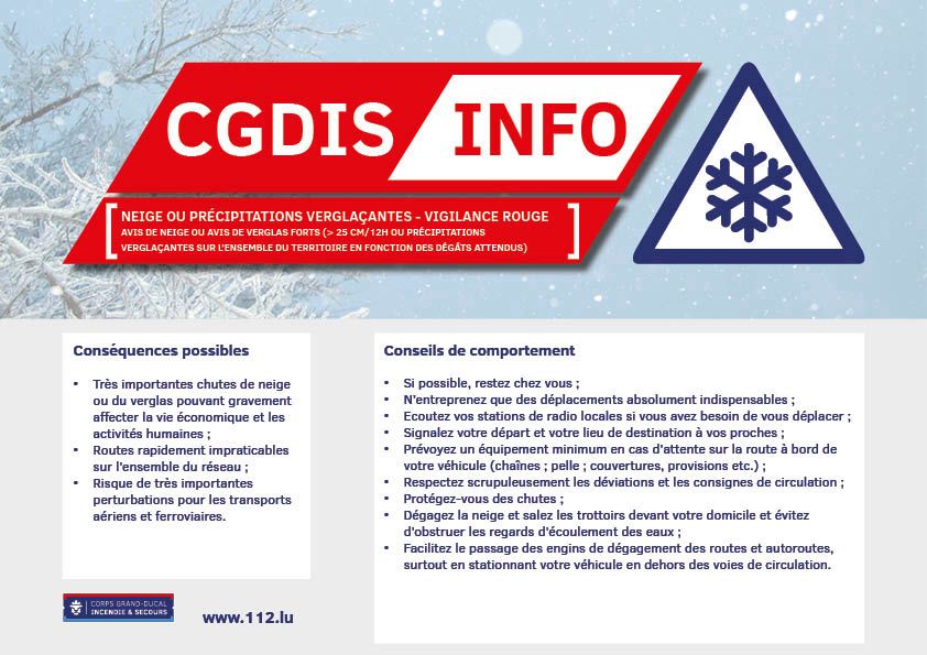 Alerte rouge Neige & Verglas, conseils de comportement
