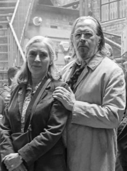 Saskia Reeves and Gary Oldman on the set of Slow Horses as Catherine Standish and Jackson Lamb