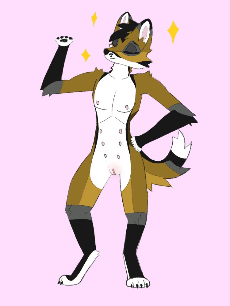 Confident feminine fox showing off their body and their new feminine parts