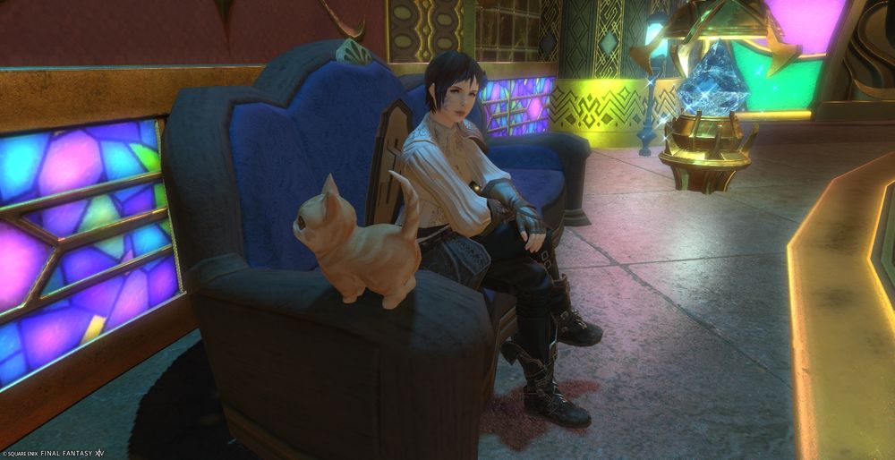 A screenshot of Firoza Istus and her minion, Tora-Jiro, at the Gold Saucer