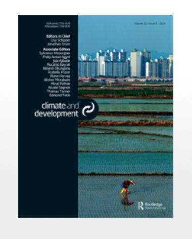 A fuzzy and low quality picture of the cover of the academic journal Climate and Development, published by Taylor and Francis. 