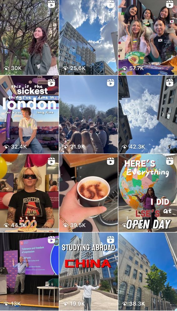 a vertical screenshot of the LSE instagram grid, featuring 12 video stills