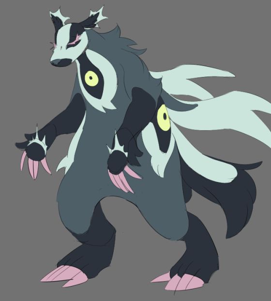 a sketchy, coloured design of a badger anthro. the design has angel motifs, such as eye like markings, and fur coming off their back like wings. their eyes are closed.