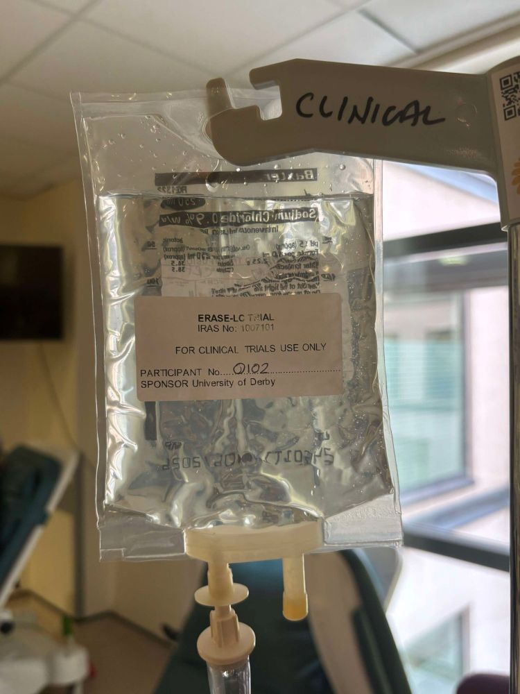 An infusion bag with medication in. 
