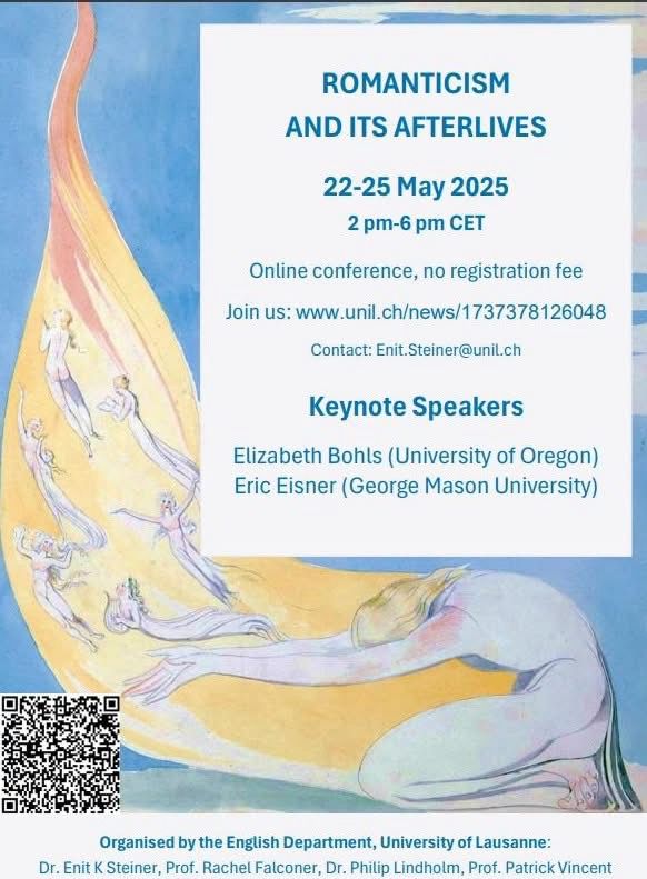 Conference poster with a kneeling Blake figure gesturing smaller figures up into a flame - so like Romanticism generating its own afterlives?