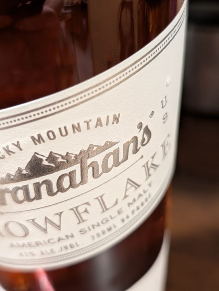 Close up of the stranahan's Snowflake front label.