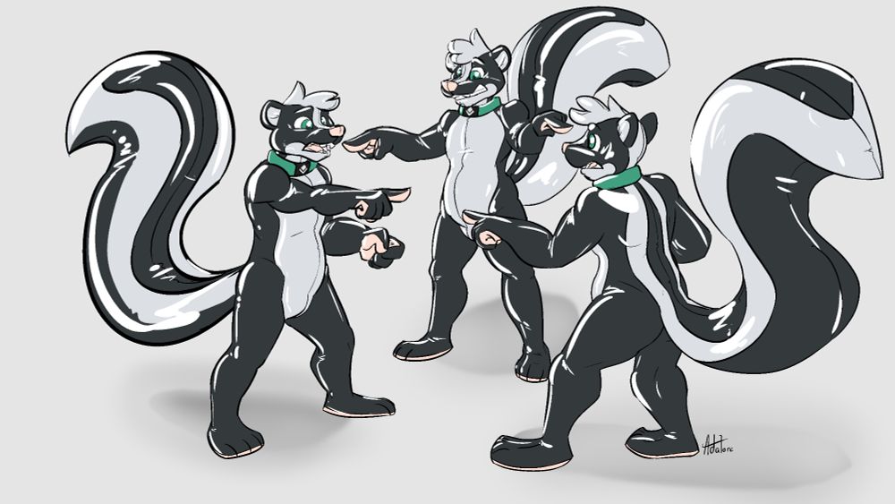 Three Barcodes pointing at each other, directly referencing the spiderman meme. They are rubber skunks.