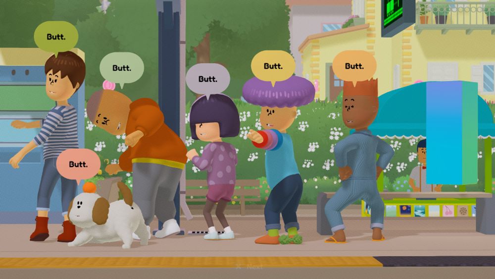 bunch of characters showing off their derrieres all saying "Butt."