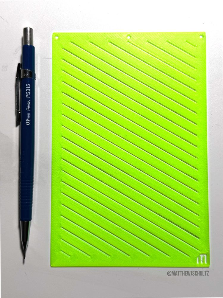 My latest 3D-printed drawing stencil: Quick Isometric Grid!

Draw the registration circles and iso lines on one side, flip it, line up the circles, draw lines again, and then use a side as a straight-edge to complete the grid.

Available on https://drawingstencils.art by the end of June.

Stay tuned!