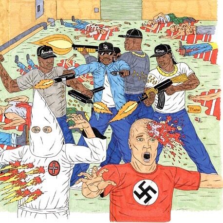 a drawing of four armed Black men gunning down countless Nazis and Klan members, it's extremely fucking cool