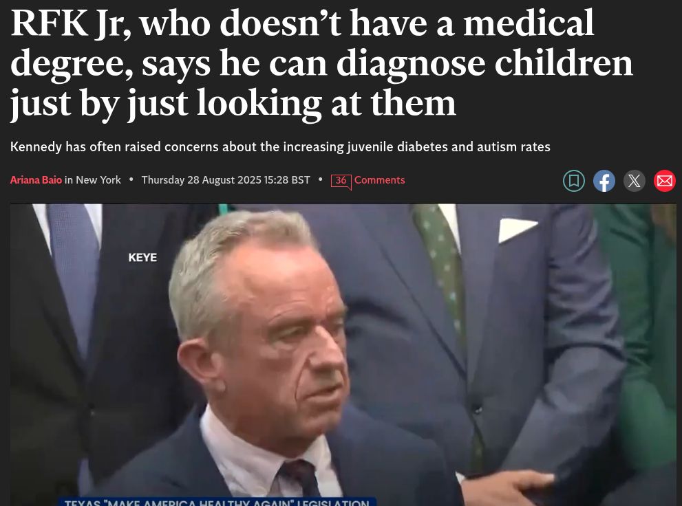 headline: RFK Jr, who doesn’t have a medical degree, says he can diagnose children just by just looking at them