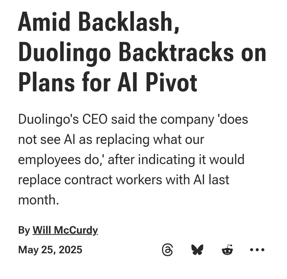 Headline: Amid Backlash, Duolingo Backtracks on Plans for AI Pivot