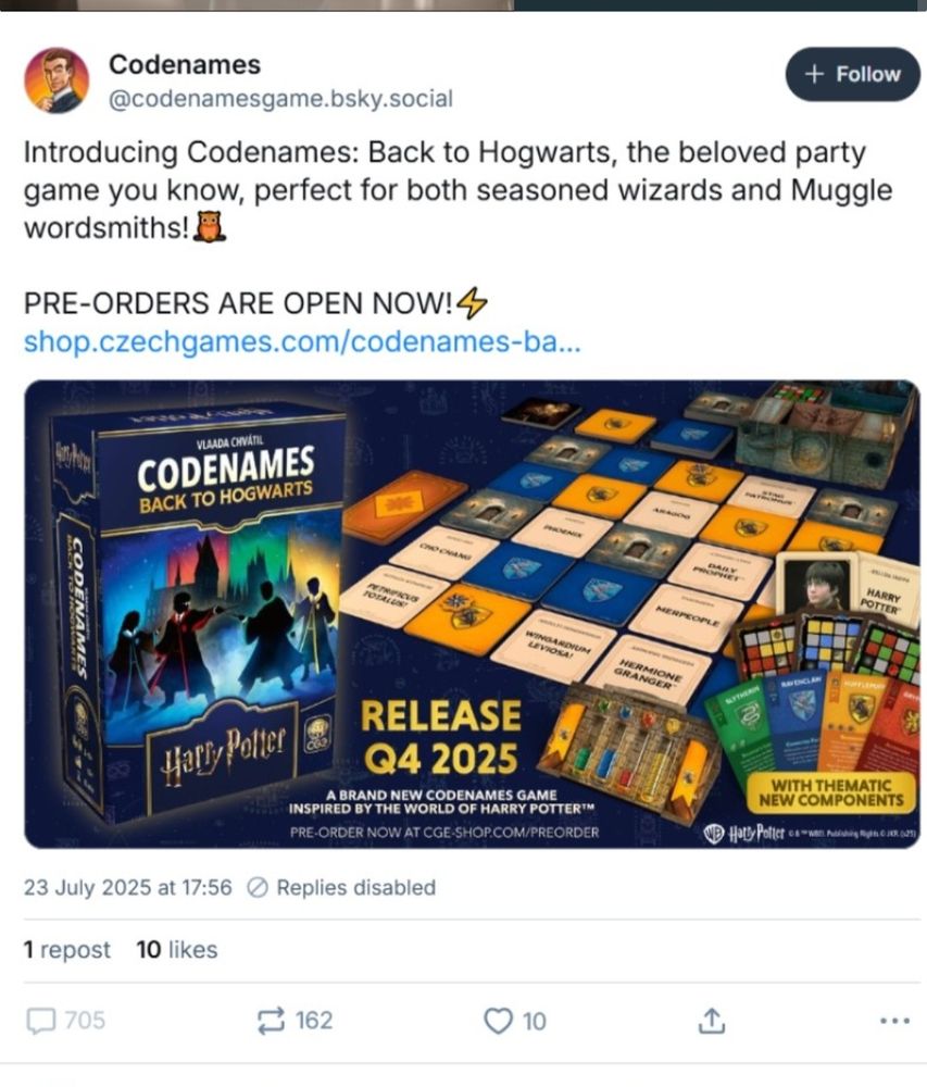 The Codenames: Back to Hogwarts announcement, which has very few likes and lots of replies and quote tweets