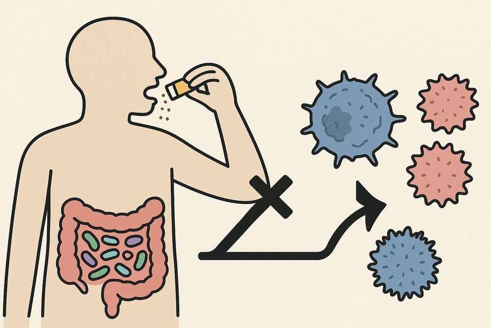 AI-rendered illustration of the article's title: Sucralose consumption ablates cancer immunotherapy response through microbiome disruption