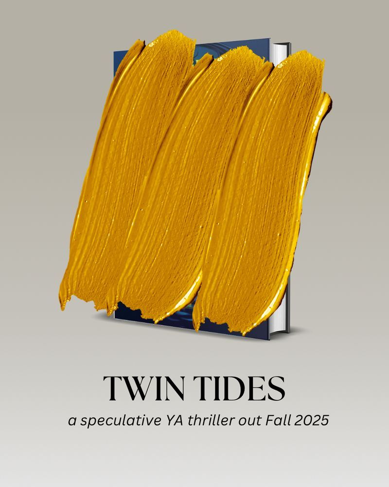 Gold paint over book cover. TWIN TIDESA a speculative ya thriller out fall 2025