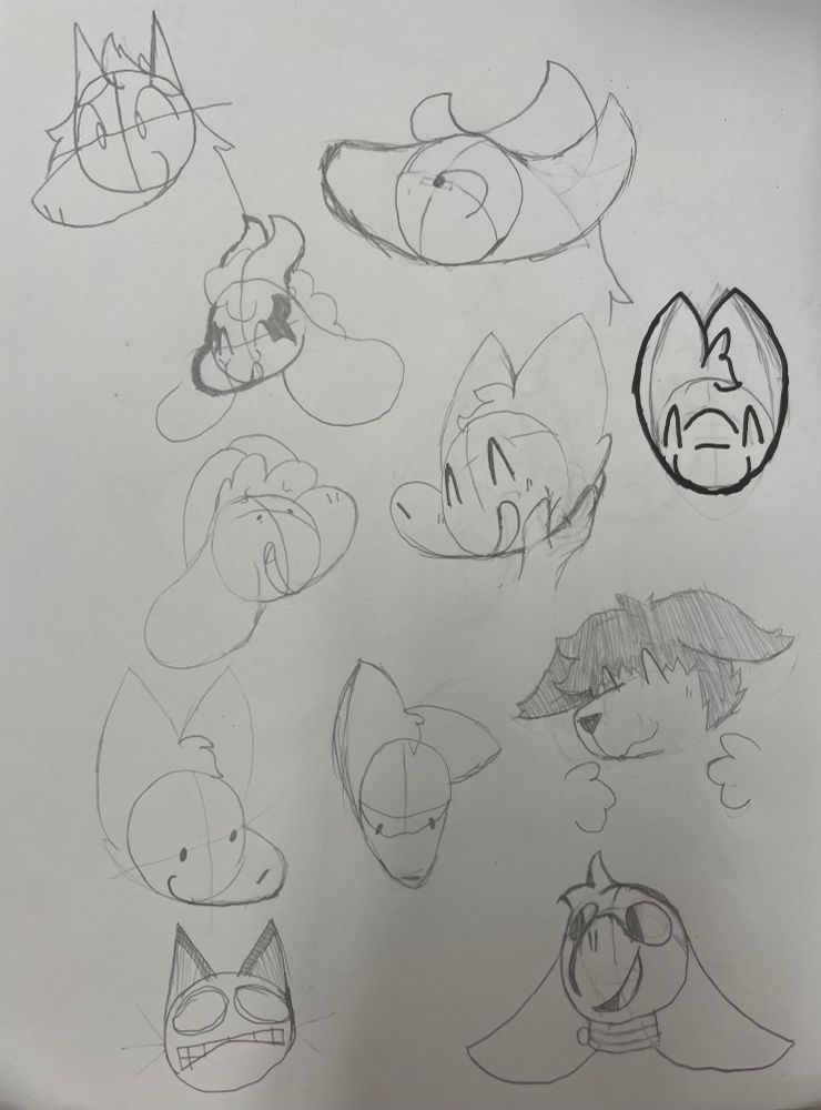 lots of paper drawings here!! some drawings were failed attempts at making characters, some i quite like and i might come back to, a few are just characters from coolies like Bird_CPU & aimkid