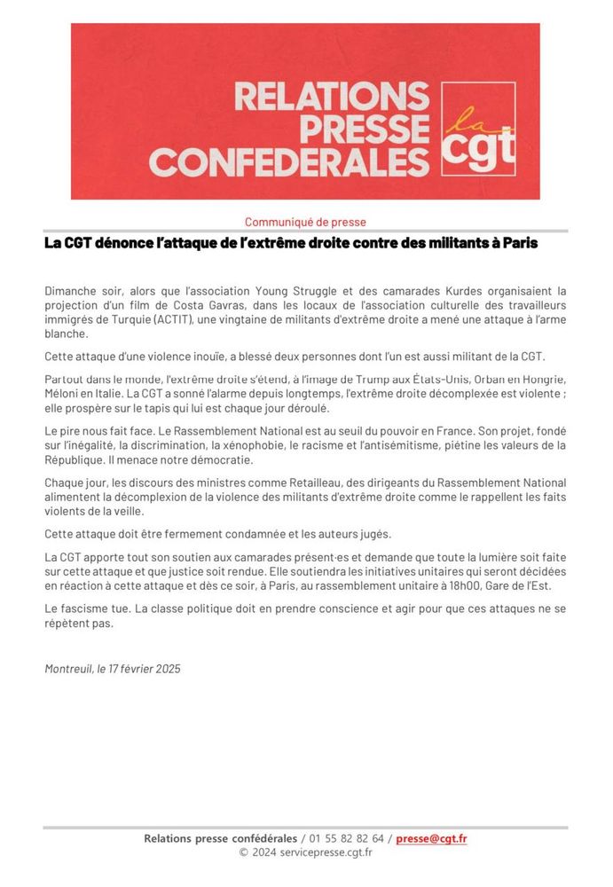 Capture d'écran du communiqué de presse. Version texte accessible au lien dans le tweet.