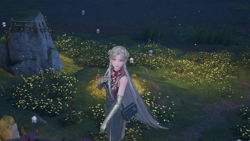 Star Festival outfit in a field of gold flowers.