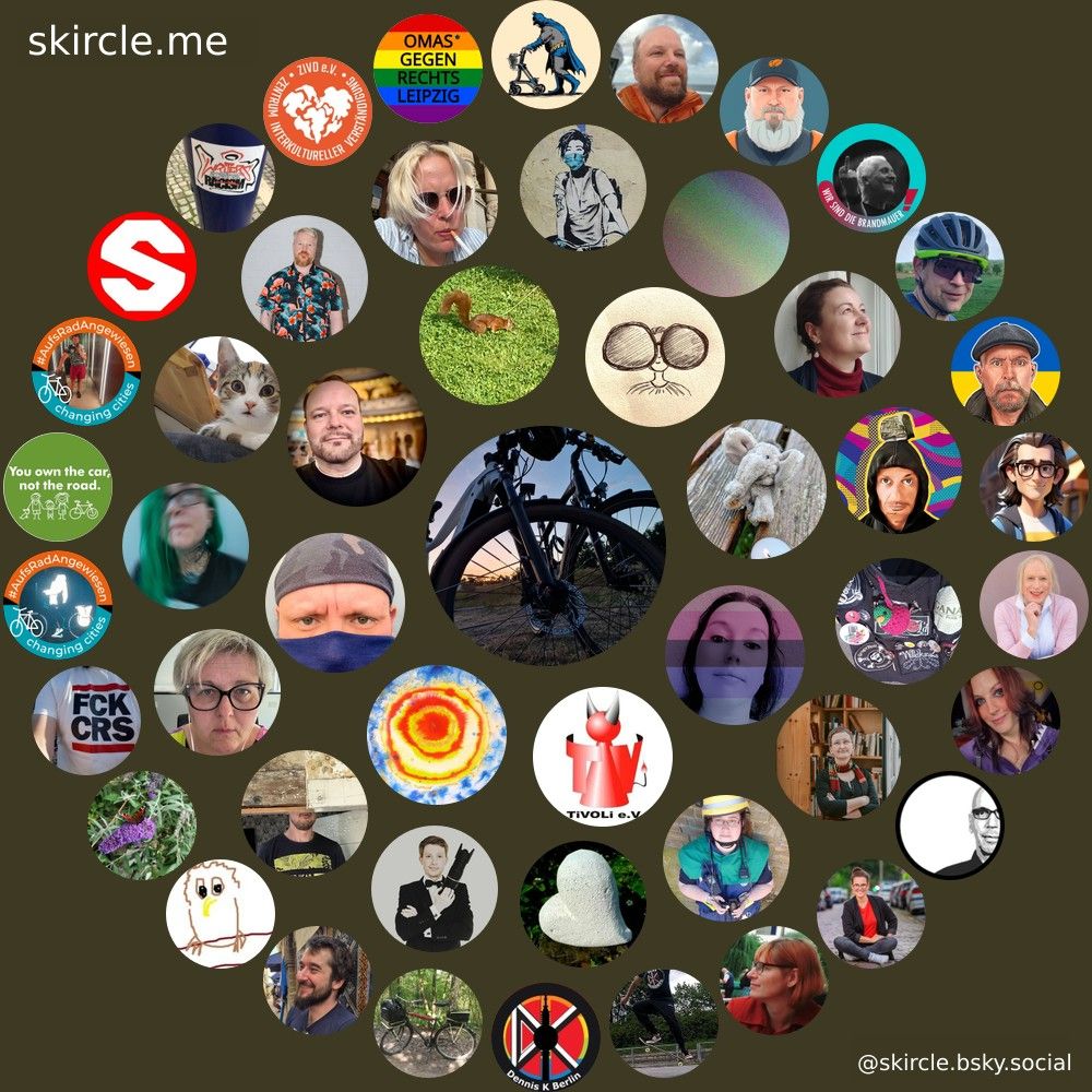 Ein Bild von 3 Kreisen mit Profilbilder diverser Bluesky-Nutzer*innen, im Inneren mein Profilbild.