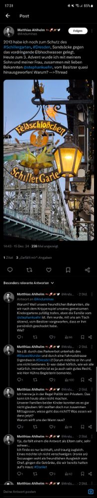 Screenshot eines Tweets über den Rauswurf unseres Baubürgermeisters aus dem Schillergarten Dresden.