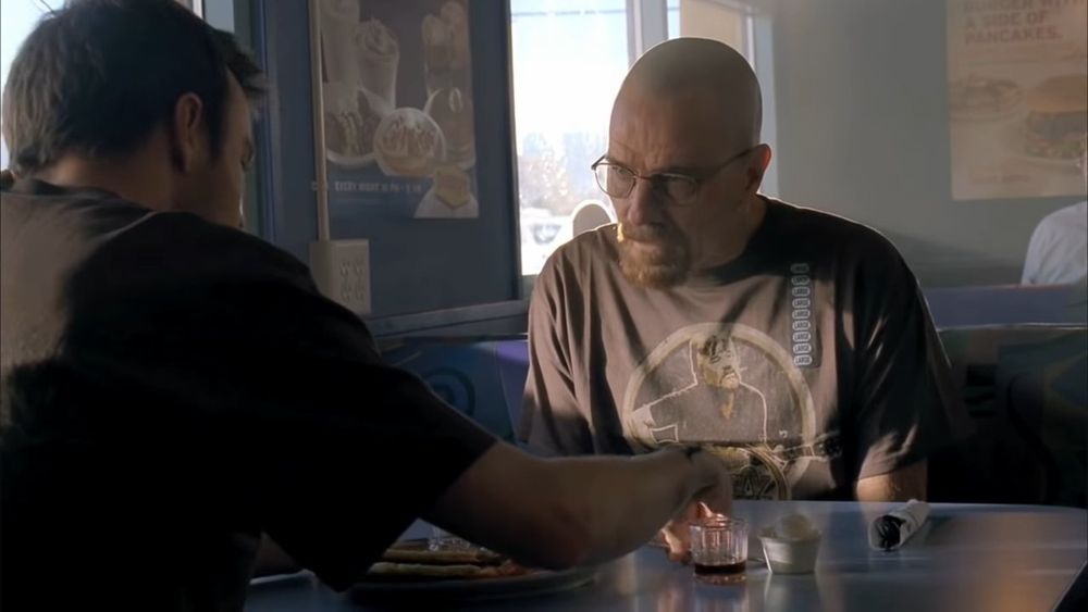 the “jesse what the fuck are you talking about” meme with walter white confusedly glaring across a diner table at jesse pinkman, who’s running his mouth about something 