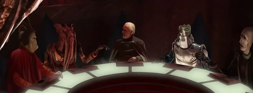 The Separatist Council from Star Wars sat around a table.