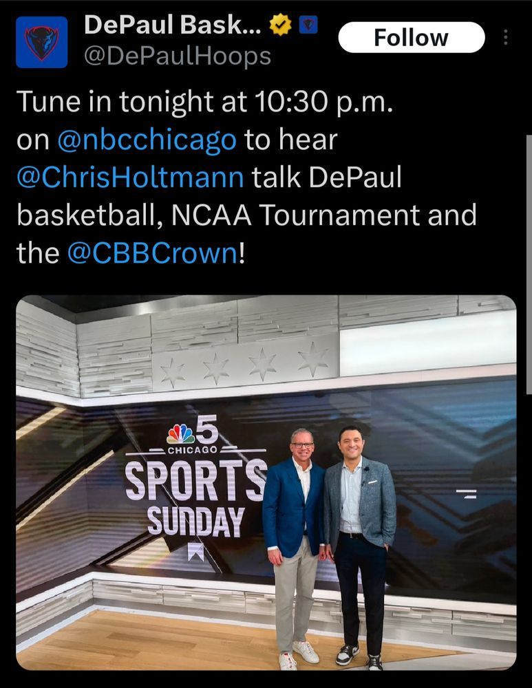 Sunday 3/23 10:30pm Central, Coach is talking all things DePaul Basketball, NCAA tourney, and The Crown on NBC 5 Chicago