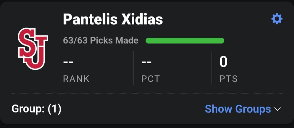 Screen shot of my bracket name in the Tournament Challenge app