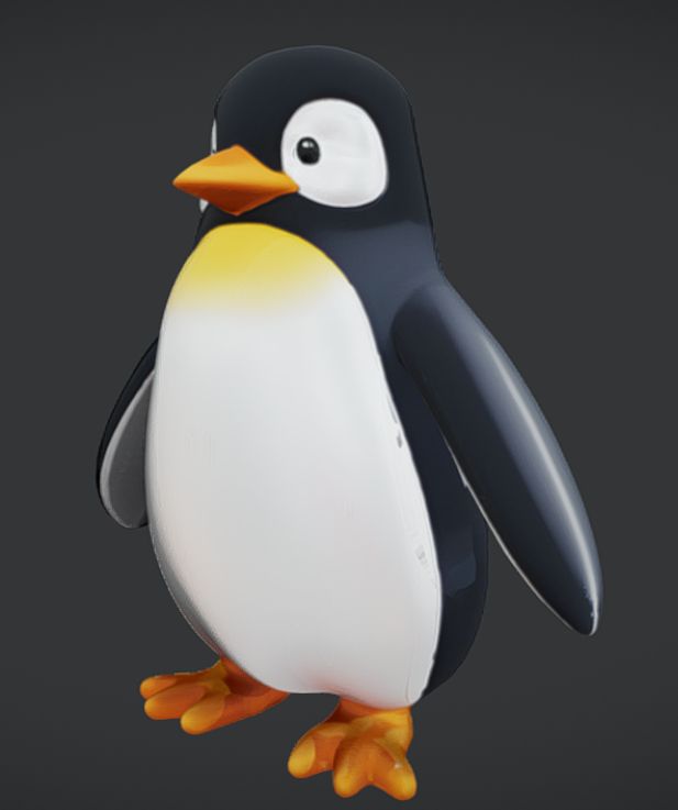Screenshot of AI generated penguin model - it doesn't look too bad at a glance.