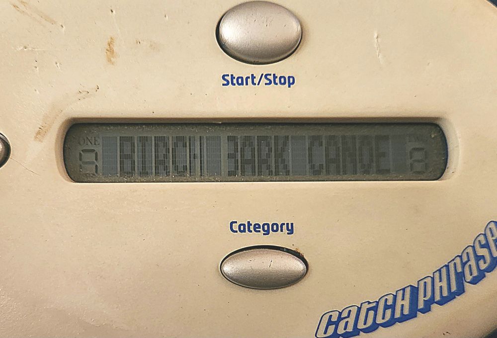 Fucked-up Catchphrase game reads BIRCH BARK CANOE