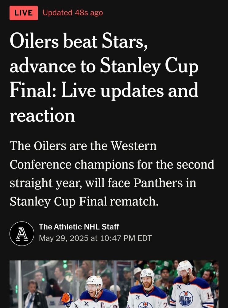 NHL conference final result showing Dallas losing the series to Edmonton