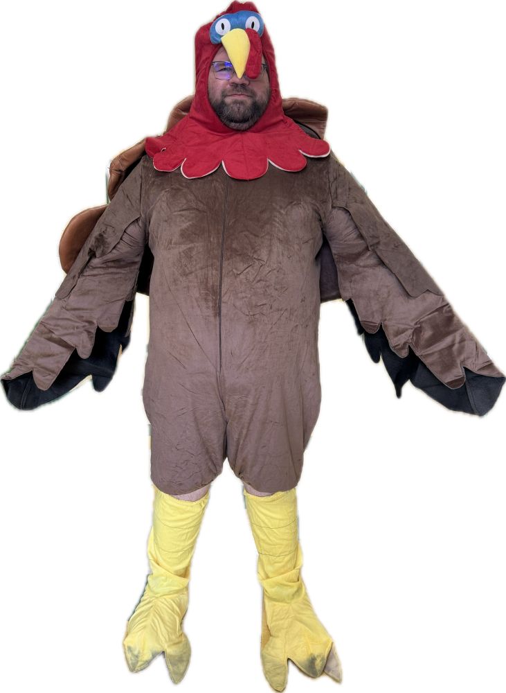 Me dressed up in a turkey costume serving cunt