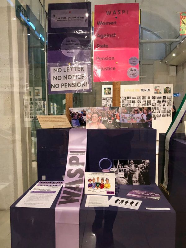Exhibit about WASPI women at the 'Empowering Women Empower Women' exhibition in October 2019 by the National Lottery Heritage Fund project, Remembering Resistance.