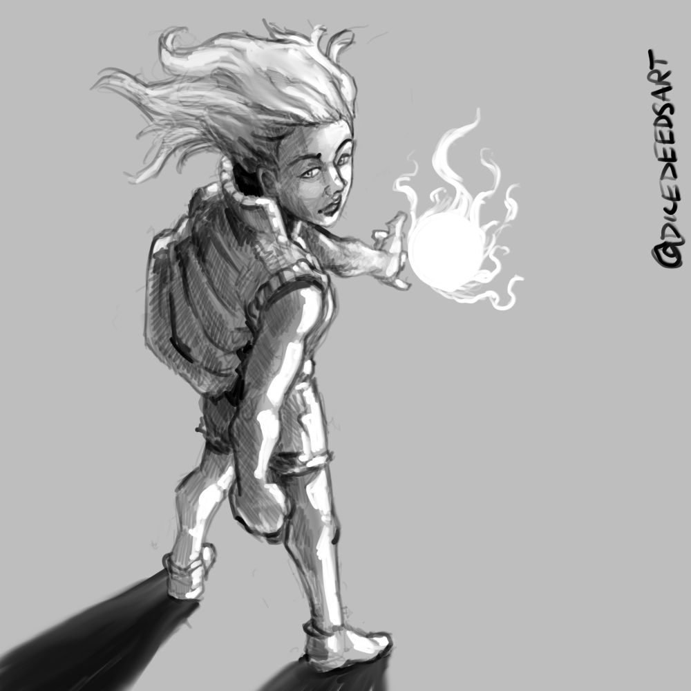 A woman holding a fireball in her palm