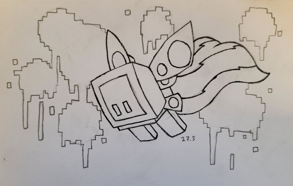 Skunkputer (Skunk Computer) is just flying in the air along with pixelated splats in the background... (probably best to avoid that one lol)