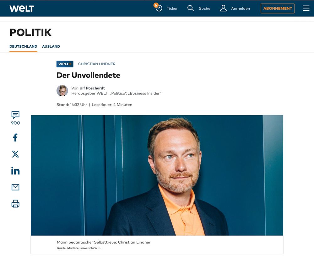 Welt schreibt „Der Unvollendete“ (Lindner)