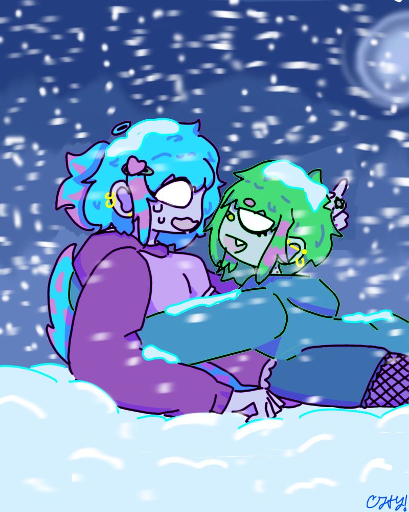 2 of my ocs (dating) having a lil snow day