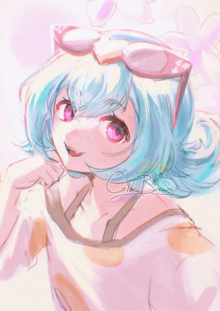 Lofi Beats from URBANO: Legends' Debut. A girl with blue hair and pink eyes with magenta sunglasses drawn in a very anime style. She looks at the viewer with her hand on her chin. It's brightly lit with a bit of a pink atmosphere.