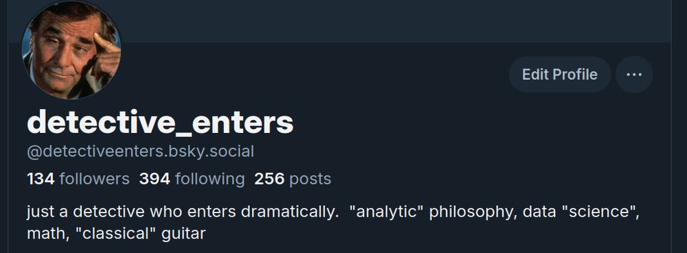 my profile bio, which reads '"analytic" philosophy, data "science", math, "classical" guitar'