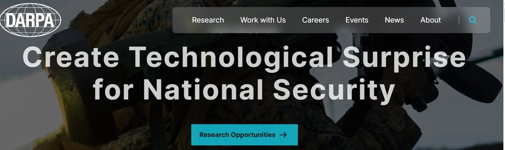Website headline that says: "create technological surprise for national security"