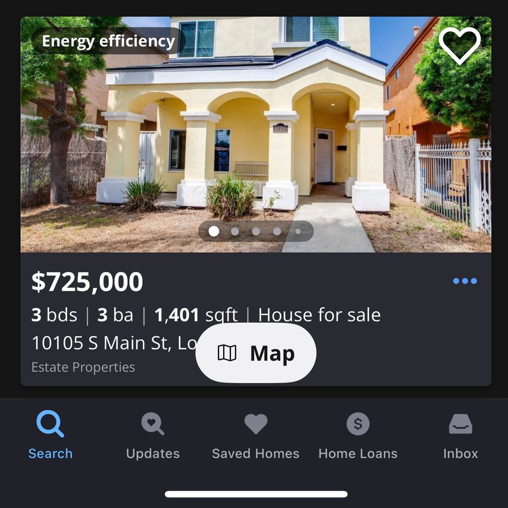 A Zillow listing with dark mode enabled