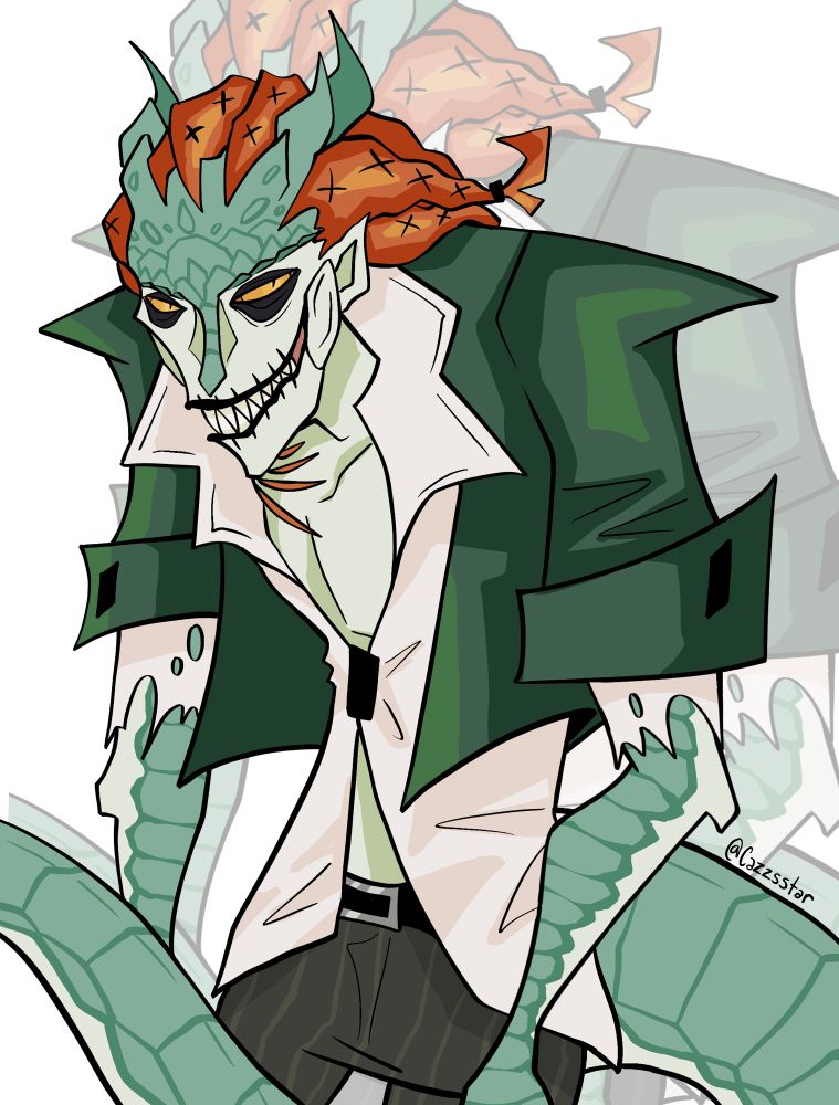 Fanart of disgusting lizard man from the hit game Identity V. He’s also my husband.