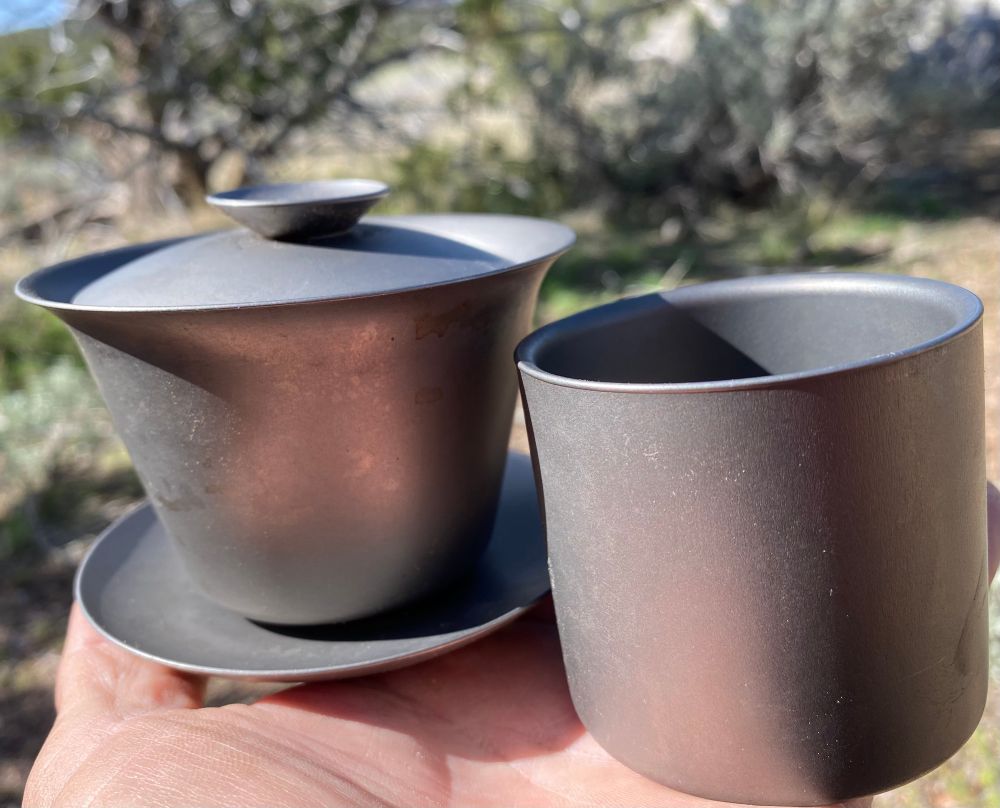 200ml titanium double wall gaiwan and 120ml double wall titanium tea cup