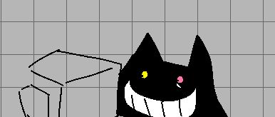 device_friend from deltarune staring at a crt monitor's screen (which is a crudely drawn one in this image) while bearing iconic big smile. friend looks tired