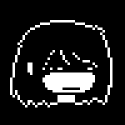 monochrome pixel art of kris from deltarune. they are staring through your soul