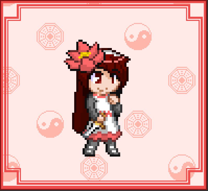 Small sprite of a girl with long red-brown hair. She has a large lotus flower attached to a hairband on her head.