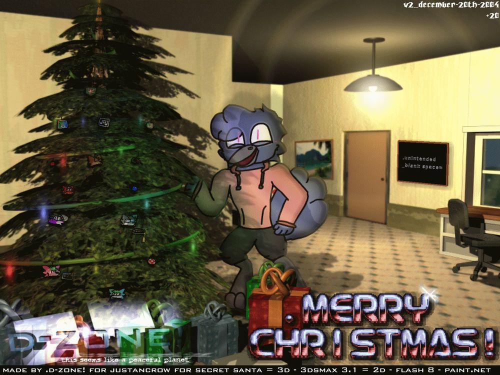 art made by .d-zone! to justancrow for the secret santa art event took place in magentamilo's discord server
3d made with 3dsmax 3.1 (1999), 2d made with flash 8 (2005) and paint.net (2004)

people from the server is featured in the art as an easter egg (milo, daiquila, critical, reshi, diamonaurora, dogeproduction)
.d-zone!'s favorite artists/things are also featured as an easter egg (farbrausch, skaven252, fedupvideo and amiga ball)