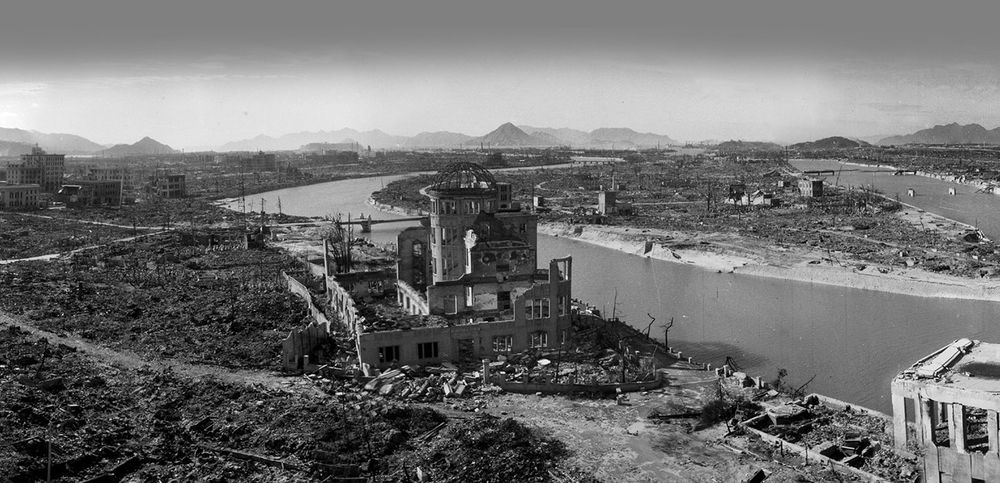 It is estimated that about 140,000 of Hiroshima's 350,000 population were killed by the atomic bomb - Photo of Hiroshima Getty Images.