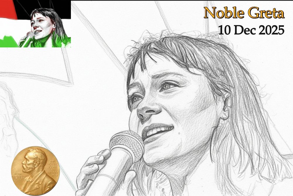 Images of Greta Thunberg and the Nobel Peace Prize medal with the date of the prize and the caption 'Noble Greta'