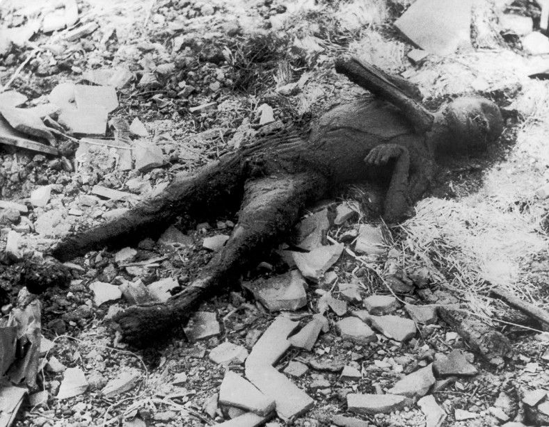 Yōsuke Yamahata photographed this child incinerated in Nagasaki. American forces censored such images in Japan until 1952.